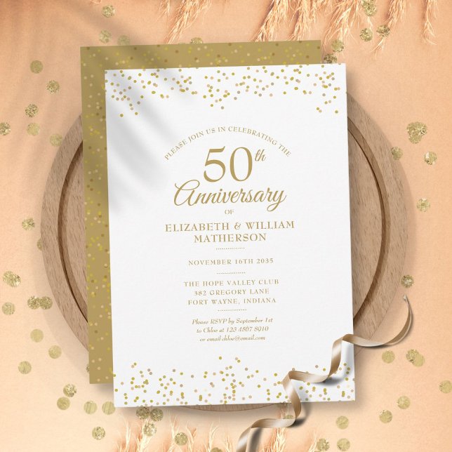 Invitation Noces d'or Confetti Poussière d'Or (50th Wedding Anniversary Confetti Gold Dust Invitation)