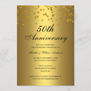 Invitation Noces d'or Confettis Noirs 50e Anniversaire de Mar