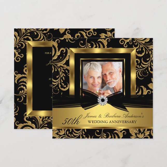 Invitation Noces d'Or Damas Photo 50e Anniversaire de Mariage (Devant / Derrière)