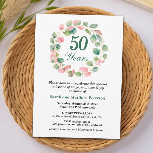 Invitation Noces d'or de mariage 50 ans Eucalyptus Rose Or Sa