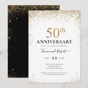 Invitation Noces d'or Noir Blanc 50e anniversaire de mariage 