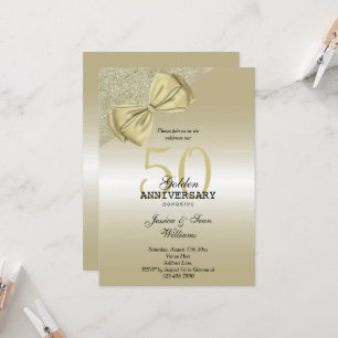 Invitation Noces d'Or Ruban et Paillettes 50 ans de Mariage