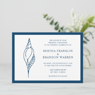 Invitation Noces élégantes sur la plage de coquillages bleus 
