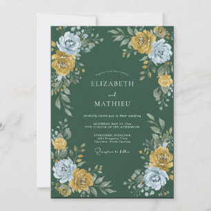 Invitation Noces en acier Ranunculus Eucalyptus Or de la forê