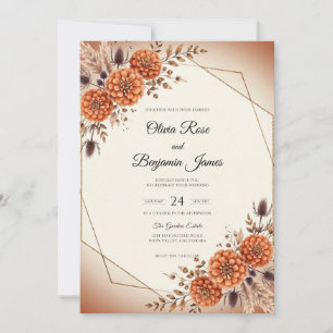 Invitation Noces en or d'Ambre Chrysanthème Eucalyptus