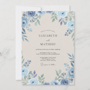 Invitation Noces Eucalyptus au feuillage d'acier et bleuet
