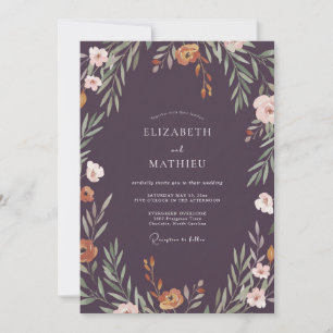 Invitation Noces Eucalyptus au feuillage rouille de prune
