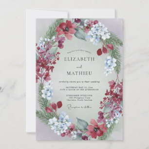 Invitation Noces Feuille Cramoisie Acier