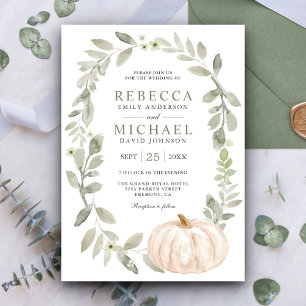 Invitation Noces Feuilles de Sauge Rustique Vert Citrouille B