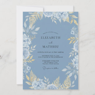 Invitation Noces Feuilles Dorées Bleuet