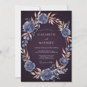 Invitation Noces Feuilleuses Acier et Prune