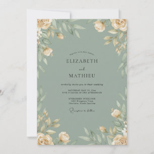 Invitation Noces feuilleuses de Celadon Cream