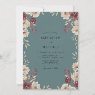 Invitation Noces Fleur de Slate Crimson