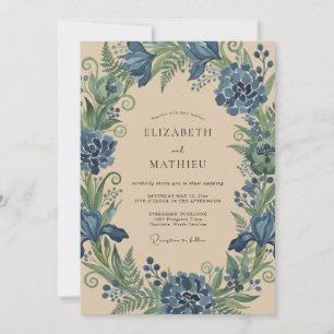 Invitation Noces Fleur Sauvage Acier Pétales de Bleuet