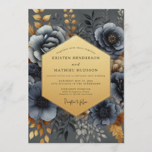 Invitation Noces Fleuraison Nocturne Bleu Ardoise