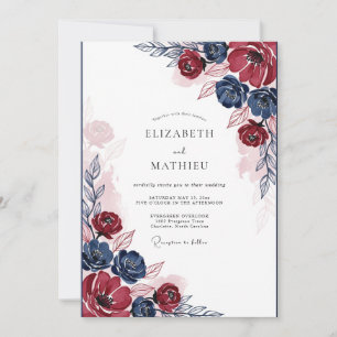 Invitation Noces Fleurie Burgundy Navy dans le Style d'un Tab