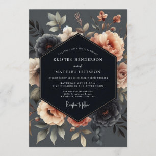 Invitation Noces Fleurie Charbon Pêche Humeur