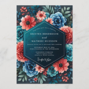 Invitation Noces Fleurie Corail Saphir Audacieuse