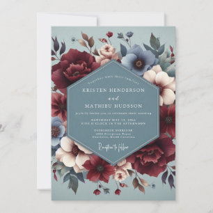 Invitation Noces Fleurie de Bourgogne Bleu Ardoise