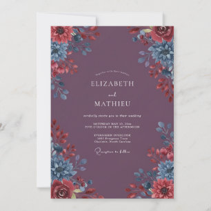 Invitation Noces Fleurie Romance Prune Vivide