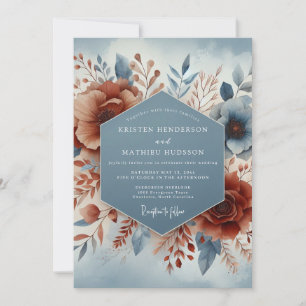 Invitation Noces Fleuries en Terre Cuite Bleu Ardoise