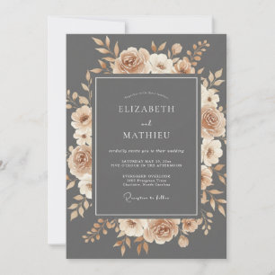 Invitation Noces Fleuries Romance Slate Peach
