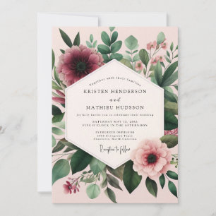 Invitation Noces Fleurs de Teint Bourgogne