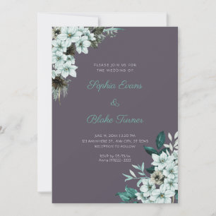 Invitation Noces Fleurs Vertes Rustiques Bohème Gris Fumée