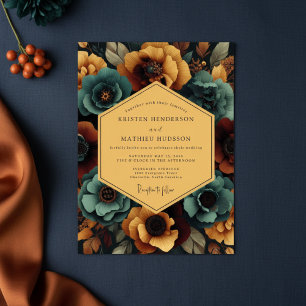 Invitation Noces Florales Nocturnes Teal Ambre