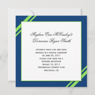 Invitation Noces mariés rayures bleu marine vert citron