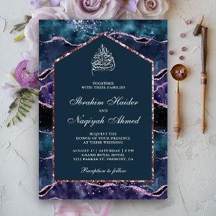 Invitation Noces Musulmanes Arc de Marbre d'agate Violet Bleu