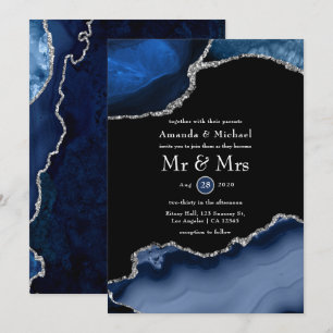 Invitation Noces Navy et Agate Argent