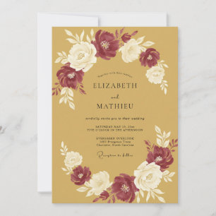 Invitation Noces Ochre Bourgogne Ranunculus Eucalyptus