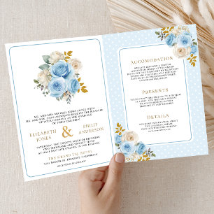 Invitation Noces Or Ivory Floral Roses Tout en Un Mariage