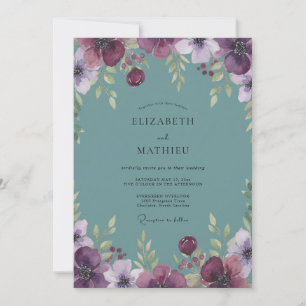 Invitation Noces Paeonie Acier Prune