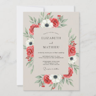 Invitation Noces Peintes à l'Anémone Cramoisi