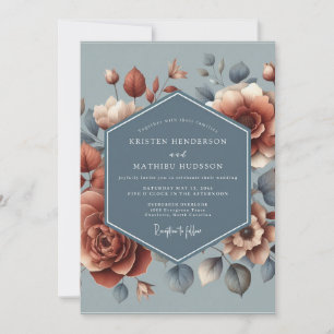Invitation Noces peinturlurées bleu ardoise rouille