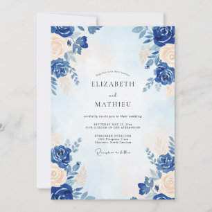 Invitation Noces Pétales de Crème de Cobalt