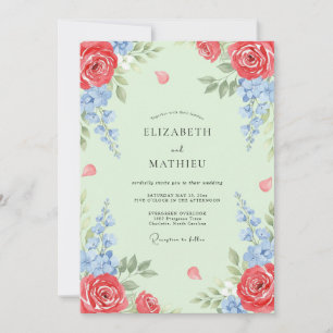 Invitation Noces Pétales de Menthe Azur Crimson