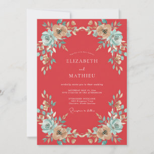 Invitation Noces Pivoine Aqua Corail Poussiéreux