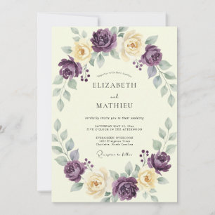Invitation Noces Ranunculus Eucalyptus Crème Améthyste