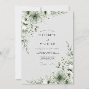 Invitation Noces Romantiques Fleur de Vert Sauge