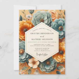 Invitation Noces Romantiques Teal Amber Bloom