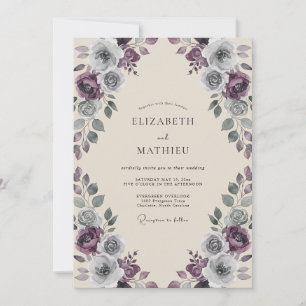 Invitation Noces Rose Antique Ardoise Prune