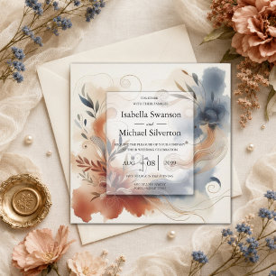 Invitation Noces Terracotta Twilight et Navy Blooms