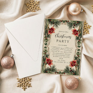 Invitation Noël Amaryllis et Houx Vintage