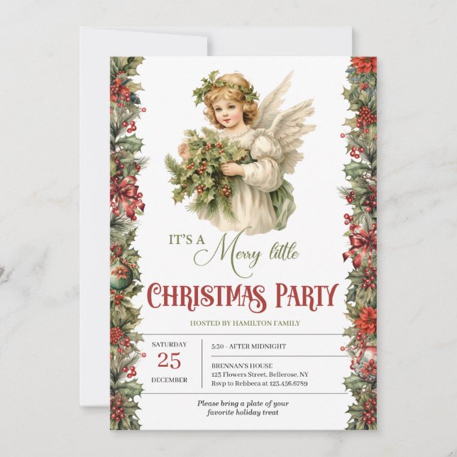 Invitation Noël Ange victorien avec fête de la baie sainte (Devant)