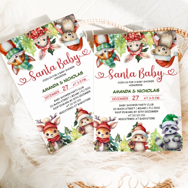 Invitation Noël Animaux de bois Père Noël Baby shower (Créateur téléchargé)