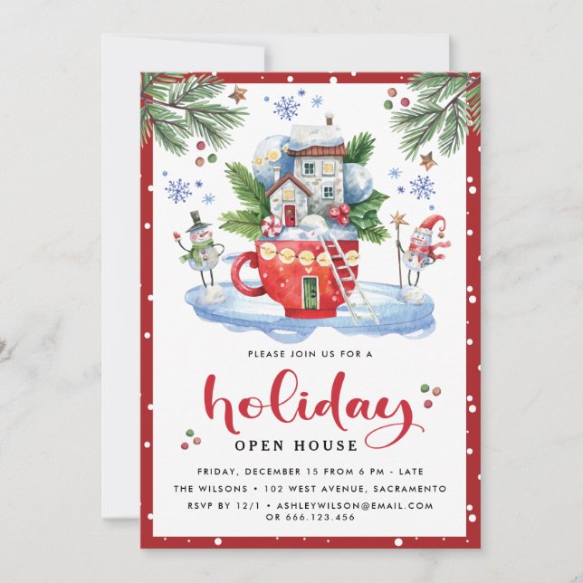 Invitation Noël aquarelle | Holiday Open House Party (Devant)
