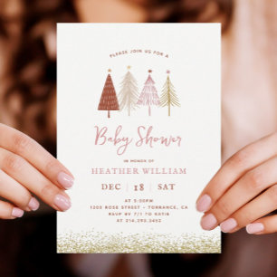 Invitation Noël Arbre hiver Wonderland Baby shower fille